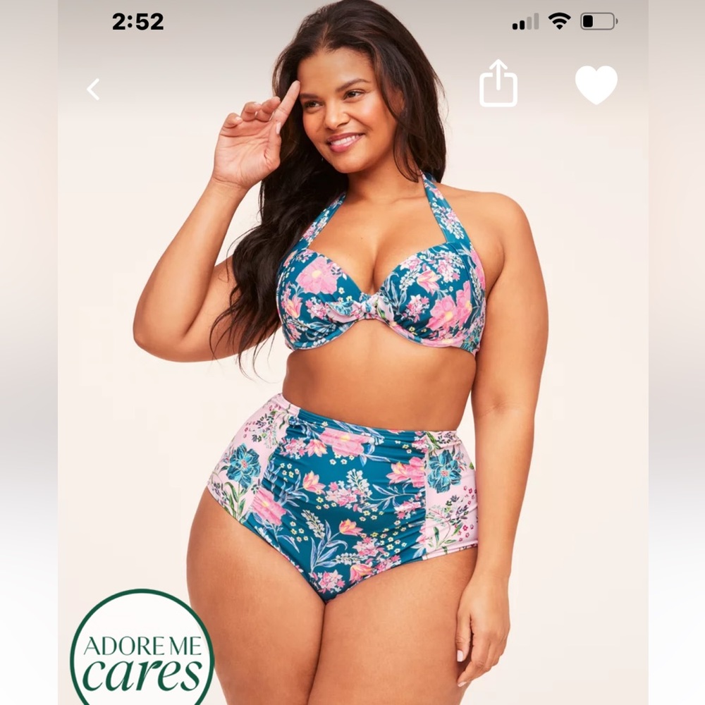 Adore Me Pink and Blue Bikini Set with Floral Print